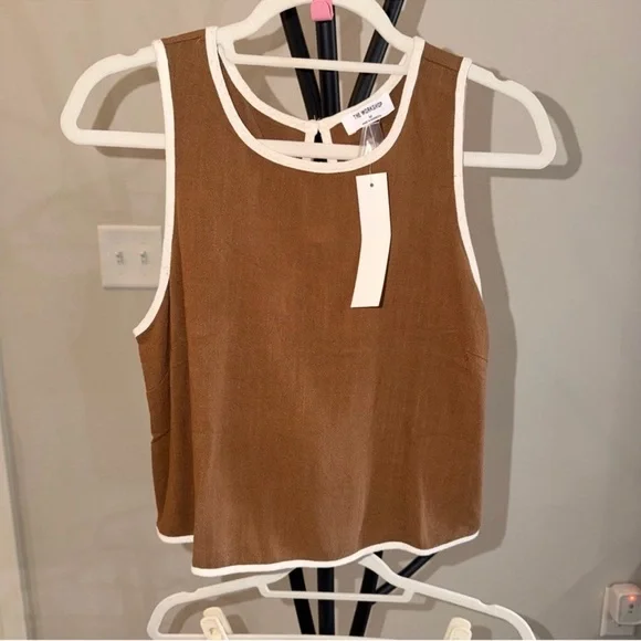 Workshop Republic Clothing 2 Two Piece Set Brown with Tan/White Trim - Picture 3 of 9